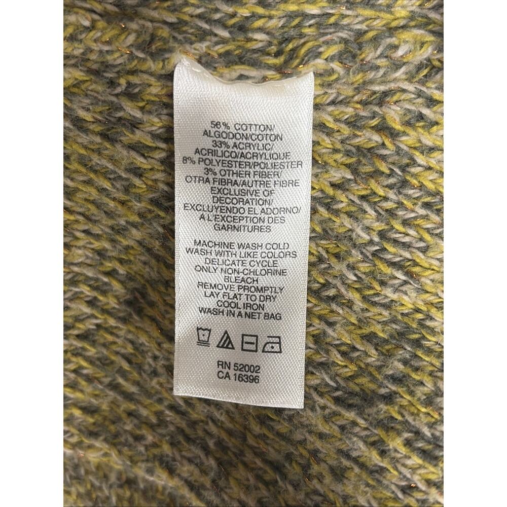 DKNY Green/Yellow/Metallic Cable-knit 2 Button Cardigan - Size Large - Flower - Picture 6 of 8
